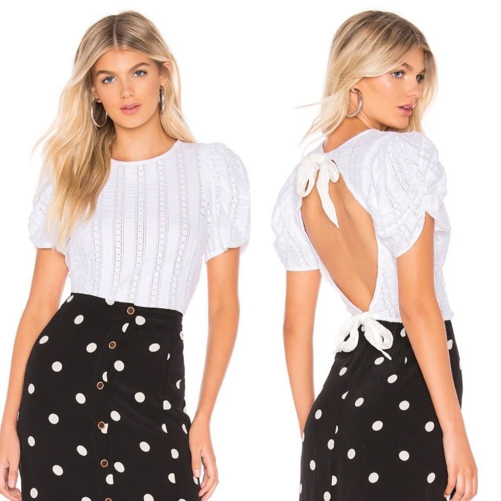 NWT Free People White Star Struck Eyelet Top Revolve Size Large New Tags Boho L‎